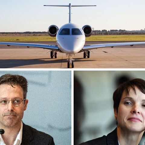 Die früheren AfD-Politiker Marcus Pretzell und Frauke Petry, eine Maschine vom Typ Embraer Legacy 450