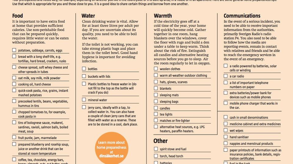 Im Fall von Krisen und Krieg : Checkliste mit Tipps zu Essen, Wasser, Wärme und Kommunikation Checkliste mit Tipps zu Essen, Wasser, Wärme und Kommunikation