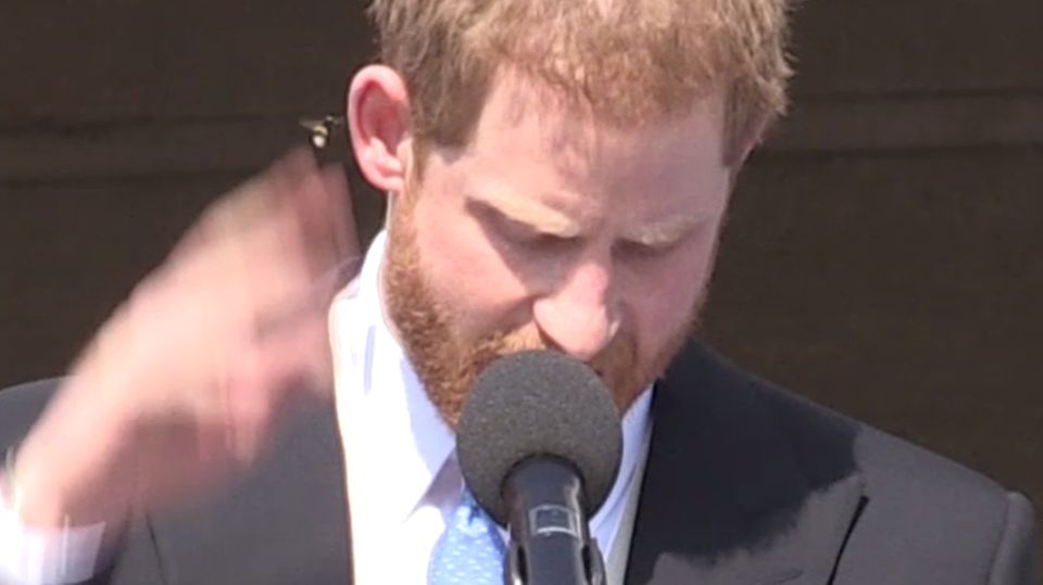 Prinz Harry Während Prinz Harry eine Rede auf seinen Vater hielt, schwirrte eine Biene um sein rechtes Ohr