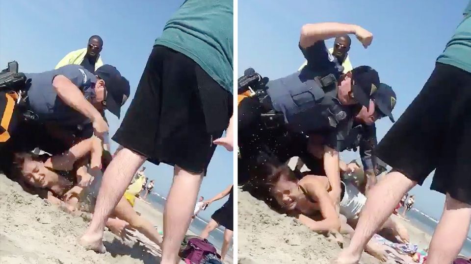 Brutale Festnahme: US-Polizist schlägt junger Mutter am Strand mehrmals gegen den Kopf