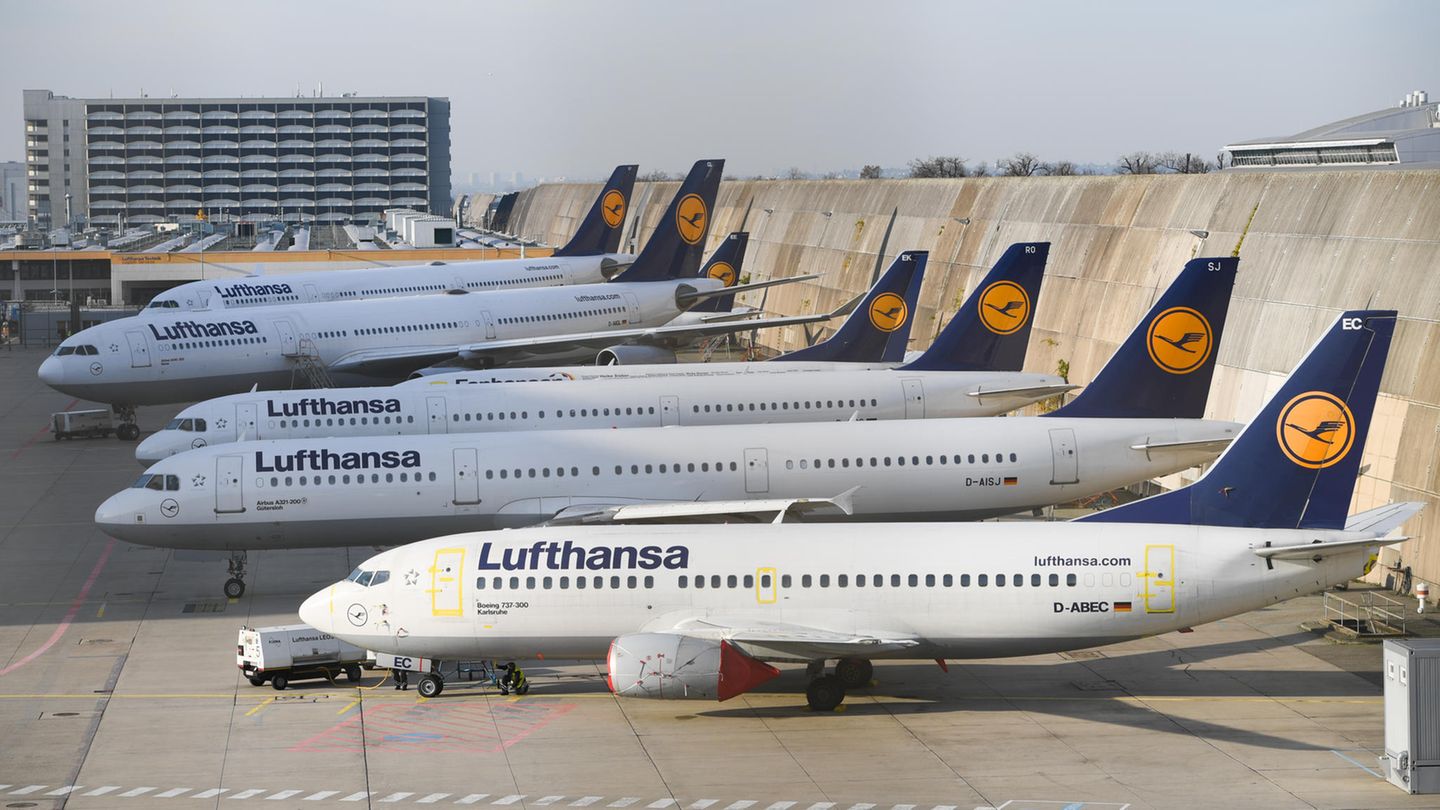 Lufthansa-Maschinen am Flughafen von Frankfurt am Main