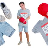 Tim  Ich bin bei meinem Outfit einfach mal von einem durchgehend warmen und sonnigen Wochenende ausgegangen. Zumindest was deutsche Festivals betrifft, ist das natürlich komplett unrealistisch - aber man wird ja noch träumen dürfen. Die Kollegen sagen, das sei kein Festival-Outfit, sondern mein ganz normaler Style für einen Sommertag. Stimmt, aber genau so gehe ich halt auch auf Festivals: die ältesten und abgewetztesten Sneaker, die mein Schrank hergibt; ein Cap (natürlich von meinem Fußballverein, der glorreichen Fortuna aus Düsseldorf), damit die Haare egal sind; und dringliche Botschaften auf Shirts gehen im Alltag eher selten, auf Festivals dafür aber umso mehr - und sind eine gute Alternative zum omnipräsenten Bandshirt.