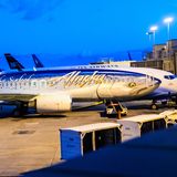 Ein fliegender Fisch: Alaska Airlines promoted die Fischfarm-Industrie in Alaska mit einem auf dem Rumpf aufgetragenen Wildlachs.