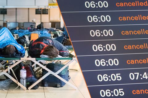 Die Anzeigetafel im Flughafen Hamburg zeigte am 3. Juni nur gestrichene Verbindungen an. Der Airport musste den Betrieb nach einem Stromausfall komplett eingestellten.