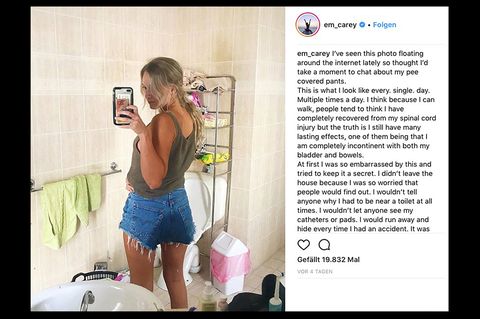 Emma Carey postet ein Bild von sich auf Instagram, auf dem sie sich in die Hose gemacht hat