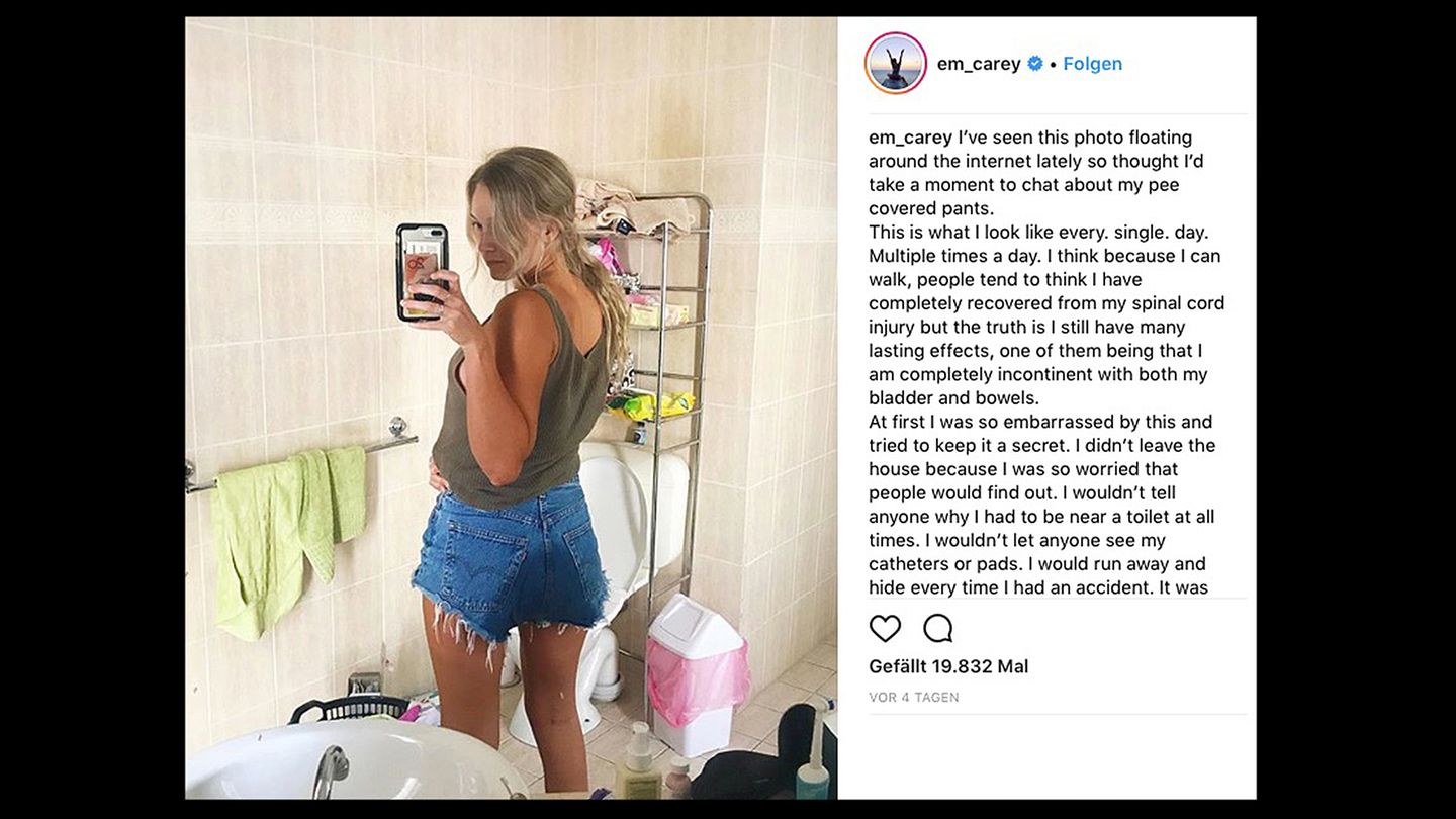 Emma Carey postet ein Bild von sich auf Instagram, auf dem sie sich in die Hose gemacht hat