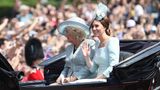 Herzogin Catherine teilte sich eine Kutsche mit ihrer Schwiegermutter Camilla. Beide Frauen trugen Outfits in Hellblau. Bis zum vergangenen Jahr saß stets noch Prinz Harry mit den Frauen in der Kutsche. Aber nach seiner Hochzeit bekam der 33-Jährige nun ein eigenes Gespann.