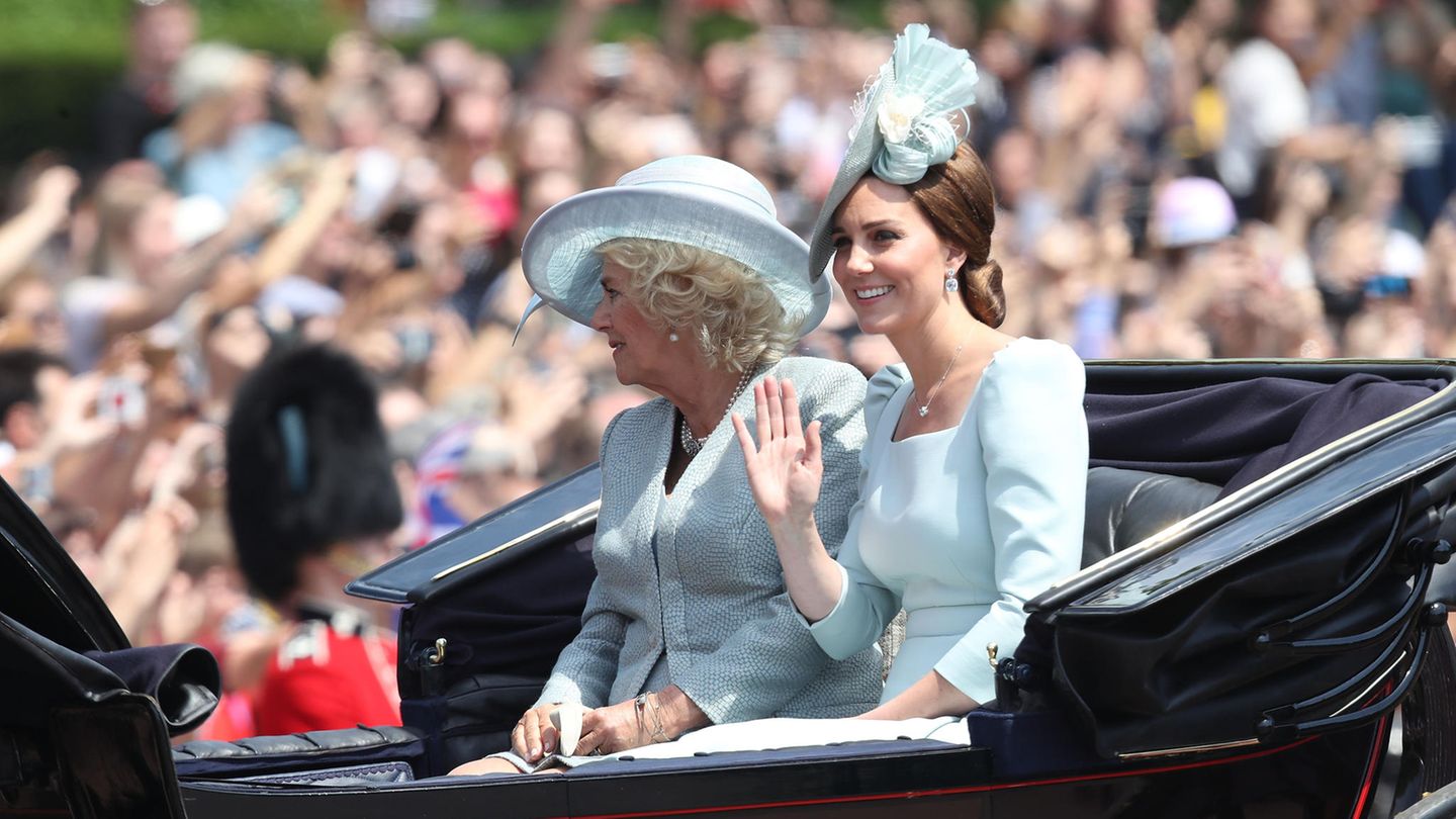 Herzogin Catherine Herzogin Catherine teilte sich eine Kutsche mit ihrer Schwiegermutter Camilla. Beide Frauen trugen Outfits in Hellblau. Bis zum vergangenen Jahr saß stets noch Prinz Harry mit den Frauen in der Kutsche. Aber nach seiner Hochzeit bekam der 33-Jährige nun ein eigenes Gespann.