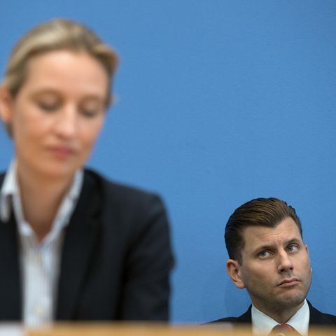 AfD-Sprecher Christian Lüth (mit Alice Weidel im Vordergrund) und die Lücke im Lebenslauf
