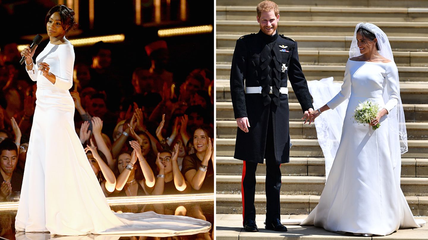 Tiffany Haddish (l.) bei den MTV Awards und Meghan Markle bei ihrer Hochzeit mit Prinz Harry