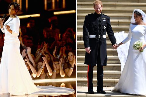 Tiffany Haddish (l.) bei den MTV Awards und Meghan Markle bei ihrer Hochzeit mit Prinz Harry