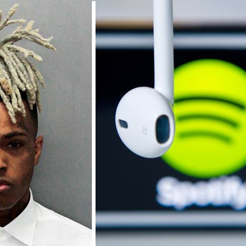 Ein Porträt des Rappers XXXTentacion und das Spotify-logo