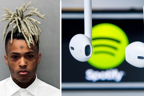 Ein Porträt des Rappers XXXTentacion und das Spotify-logo