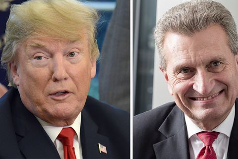 Ein Zusammenschnitt zeigt Donald Trump und EU-Kommissar Günther Oettinger