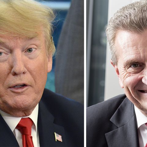 Ein Zusammenschnitt zeigt Donald Trump und EU-Kommissar Günther Oettinger