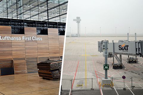 Eindrücke vom neuen Berliner Flughafen BER in den Jahren 2012 und 2018.