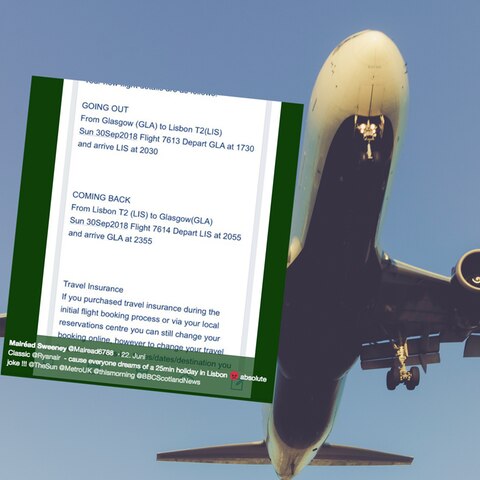 Ein Flugzeug und der Tweet einer Britin, die sich über Ryanair beschwert