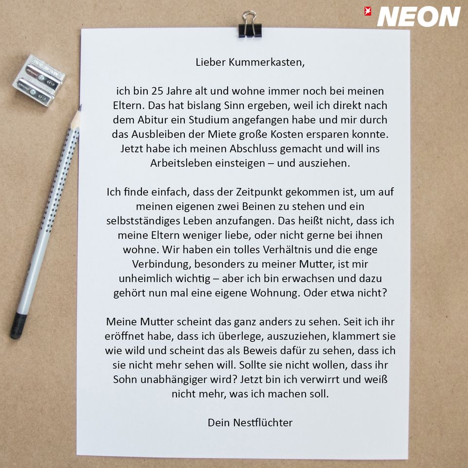 Neon Kummerkasten Ich Will Ausziehen Aber Meine Mutter Klammert Stern De