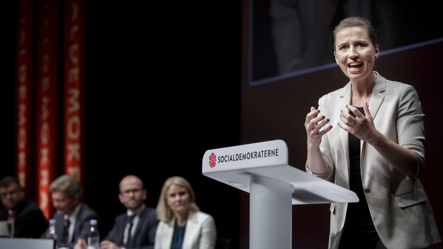 Mette Frederiksen auf dem Parteitag der Sozialdemokraten.