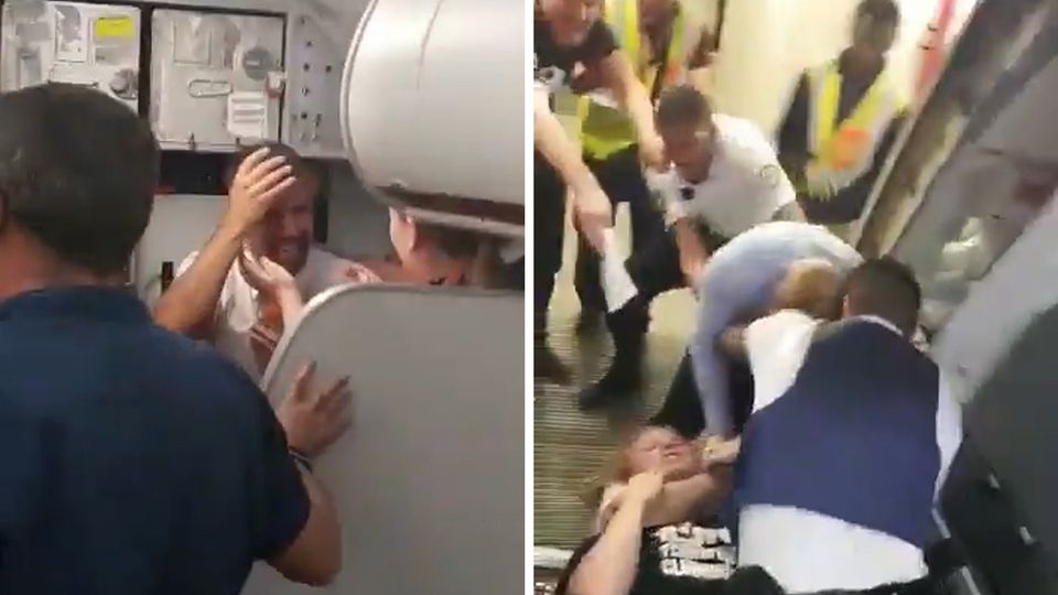 Easyjet-Flug nach Mallorca: Schlägerei im Flugzeug: Polizisten ringen Passagier zu Boden Easyjet-Flug nach Mallorca: Schlägerei im Flugzeug: Polizisten ringen Passagier zu Boden