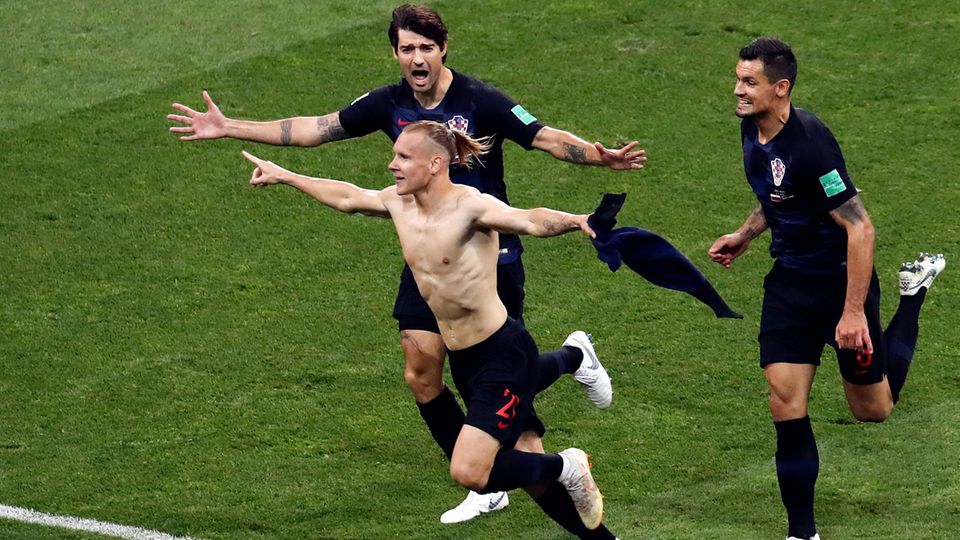 Die Kroaten nach der 2:1-Führung in der Verlängerung. Russland kam nochmal zurück und schied letztlich im Elfmeterschießen aus.