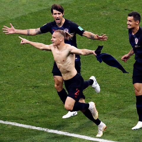 Die Kroaten nach der 2:1-Führung in der Verlängerung. Russland kam nochmal zurück und schied letztlich im Elfmeterschießen aus.