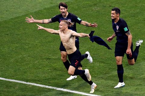Die Kroaten nach der 2:1-Führung in der Verlängerung. Russland kam nochmal zurück und schied letztlich im Elfmeterschießen aus.