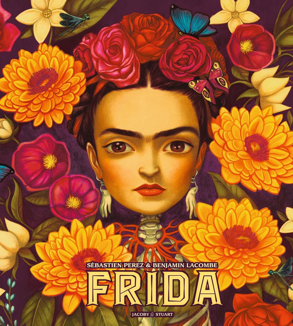 "Frida" von Sébastien Perez, Text, und Benjamin Lacombe (Illustrationen).  76 Seiten, mit Seidenbezug und 14 Ausstanz-Seiten, Verlag Jacoby & Stuart, 2017, 40 Euro, hier bestellbar