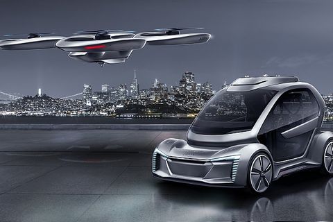 Bei Pop.Up Next wird die Fahrgastzelle entweder mit der Drohne oder einem Elektroauto transportiert