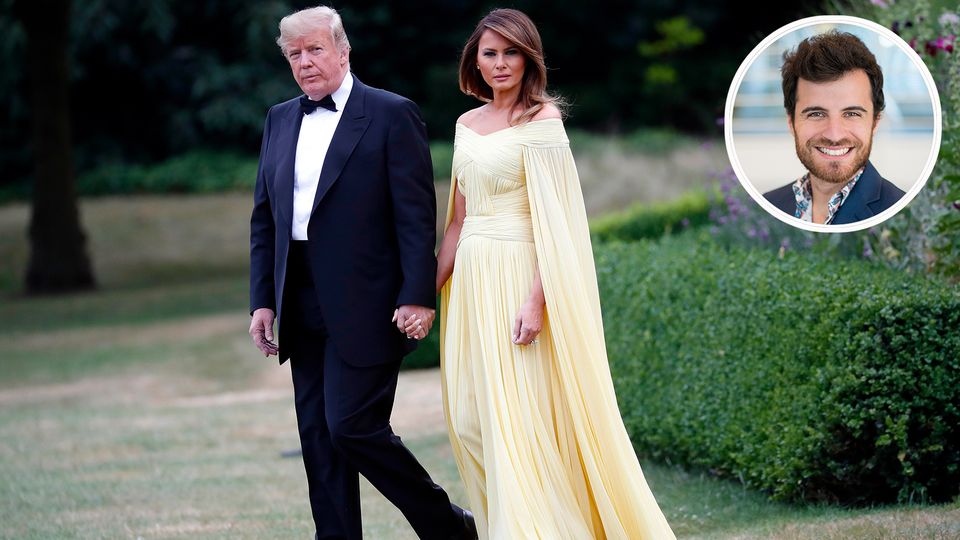 Interview in Air Force One: Donald Trump, Präsident der USA, und seine Ehefrau Melania Trump verlassen das Winfield House Donald Trump, Präsident der USA, und seine Ehefrau Melania Trump verlassen das Winfield House