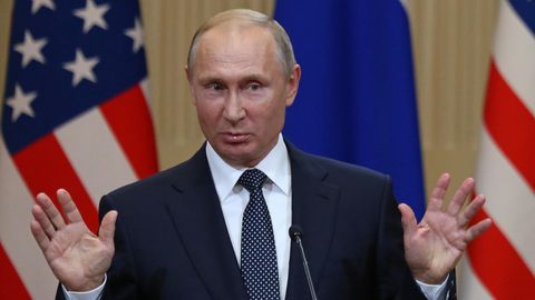 Wladimir Putin bei der Pressekonferenz nach seinem Gespräch mit Donald Trump 