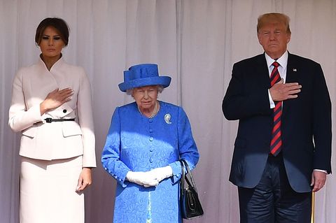 Queen Elizabeth II. (m), US-Präsident Donald Trump und dessen Ehefrau Melania