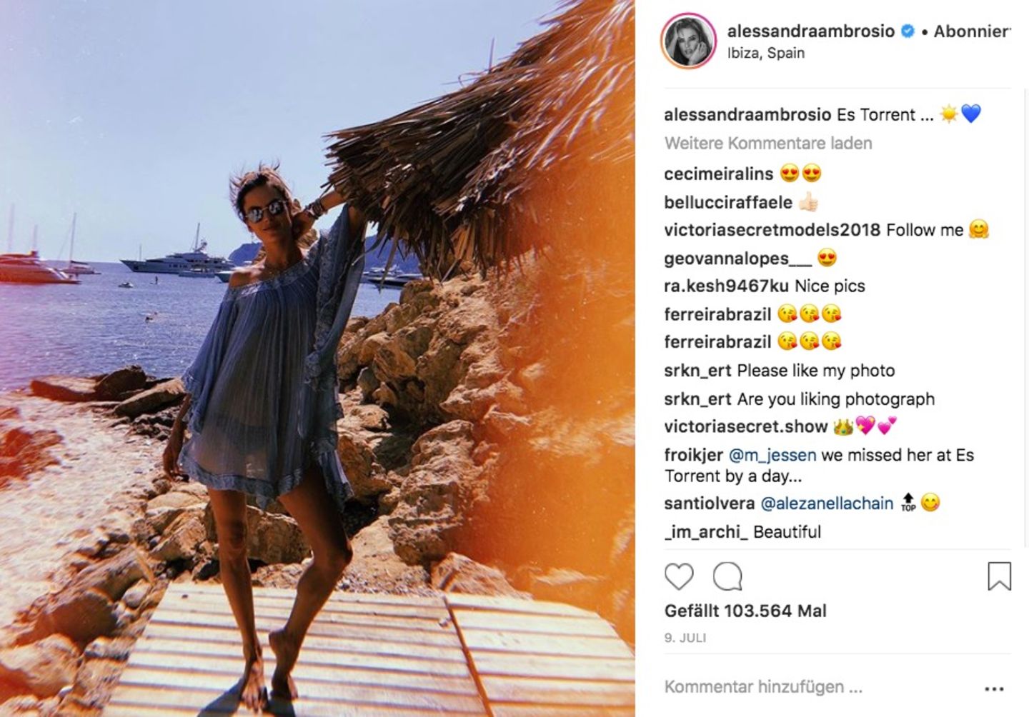 Hippie voraus: Supermodel Alessandria Ambrosio im luftigen Strandlook auf Ibiza.