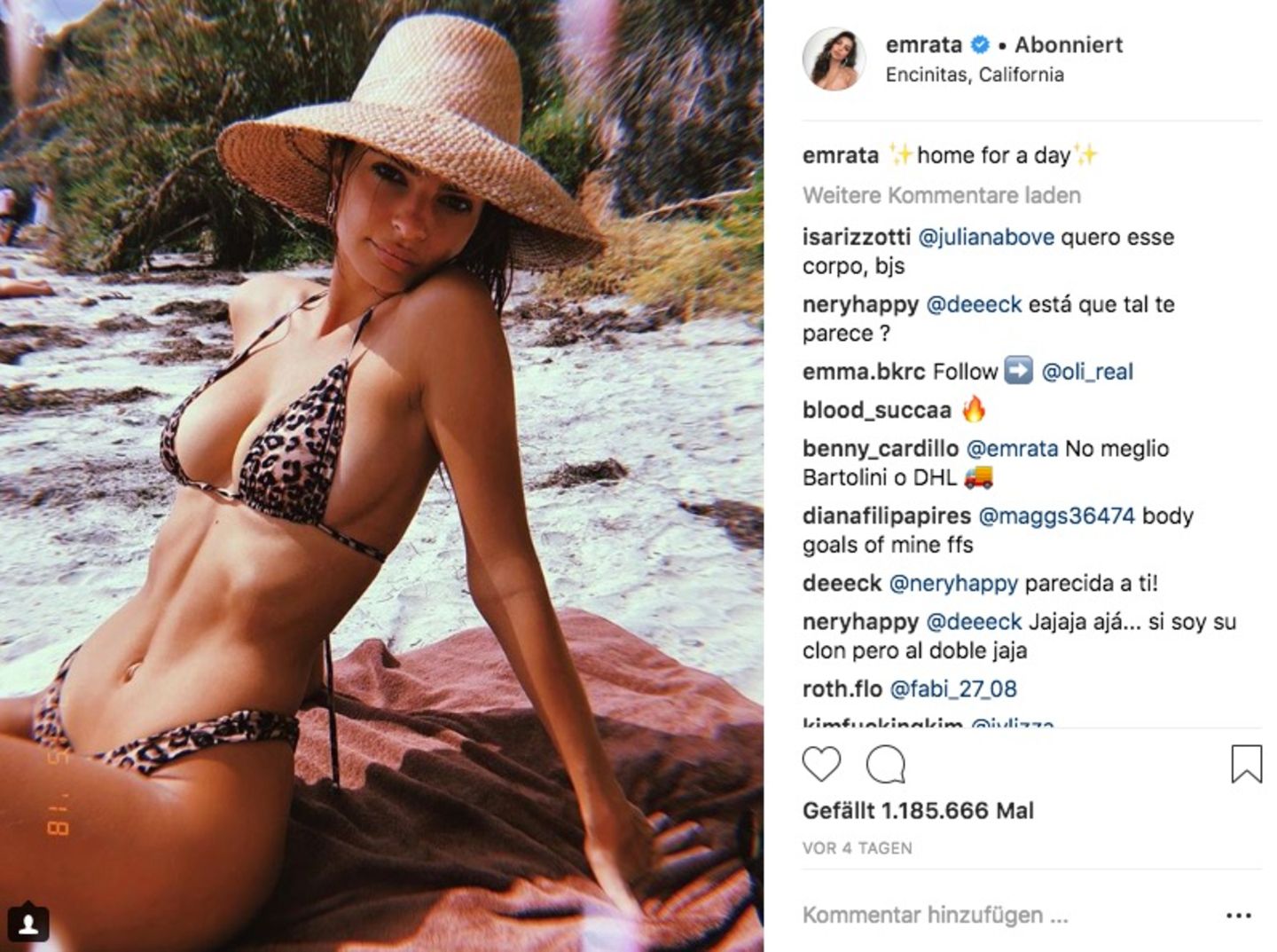 California Dreamin': Emily Ratajkowski lässt es sich am Strand von Kalifornien gut gehen.