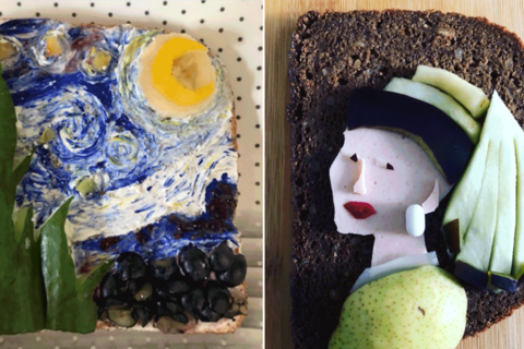 Zwei Brote die Kunstgemälde zeigen