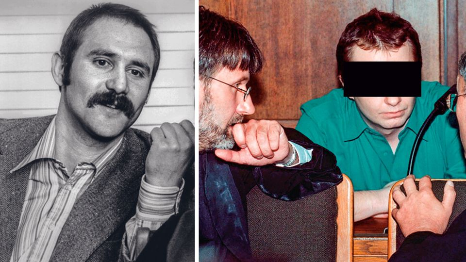 Über die Abgründe der Seele: Reiner Sturm vor Beginn seines Prozesses 1978. Frank G. im Jahr 2000 zwischen seinen Anwälten Reiner Sturm vor Beginn seines Prozesses 1978. Frank G. im Jahr 2000 zwischen seinen Anwälten