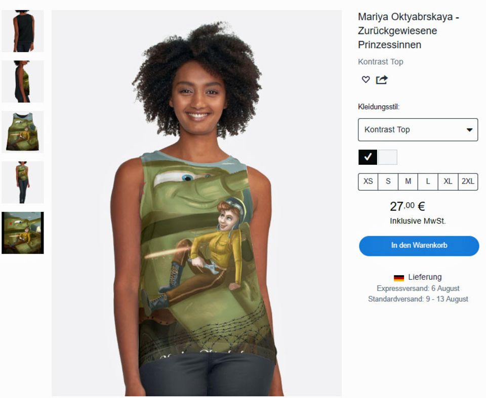 In Modellen und populären Darstellungen wird Mariya Oktyabrskaya mit dem riesigen Gabelschlüssel dargestellt, mit dem sie ihren T-34 reparierte. Hier im Katalog von "Rejected Princess" - einem Projekt, das sich den Frauen widmet, die von den Disney-Filmen ausgelassen werden.