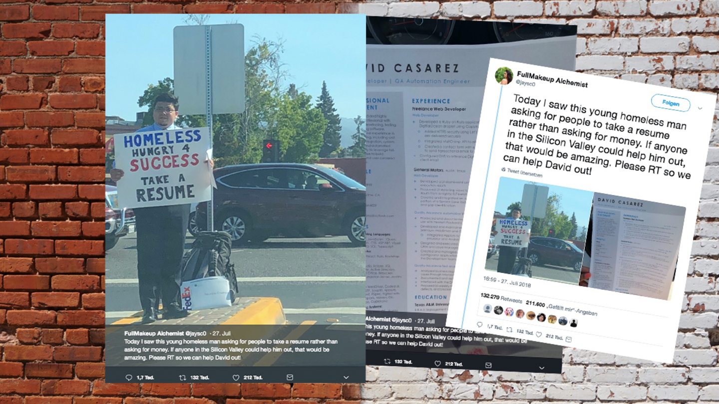 Silicon Valley: Mit diesem Plakat bekam ein Obdachloser 200 Jobangebote