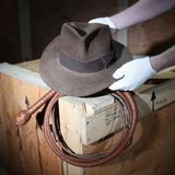 Hut und Peitsche gehörten einst zu Harrison Ford im Film "Indiana Jones und der Tempel des Todes"