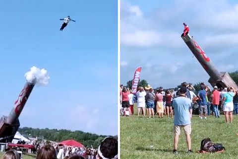 Menschliche Kanonenkugel: Spektakuläre Stuntshow: Kameramann patzt im entscheidenden Moment
