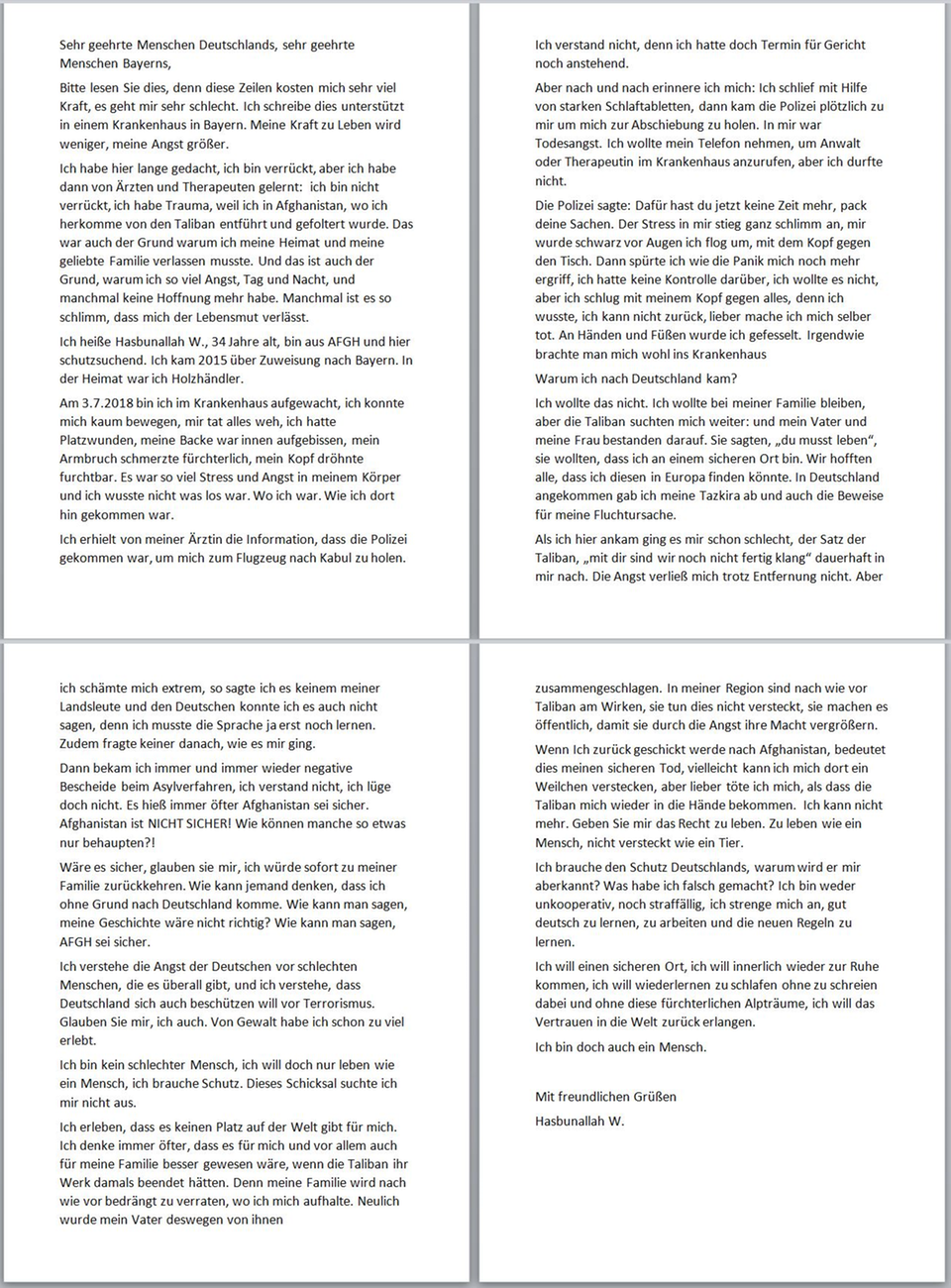 Der offene Brief, den W. Hasbunnalah aus Afghanistan schrieb