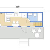 Im ersten Stock befinden sich Wohnbereich, Küche und ein separates, relativ großes Bad.