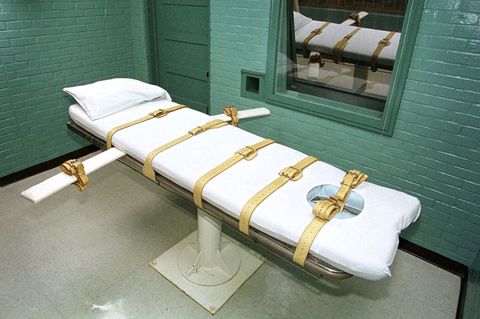 Im Hinrichtungsraum des Huntsville-Gefängnisses in Texas steht eine weiß bezogenen Liege für die Todeskandidaten