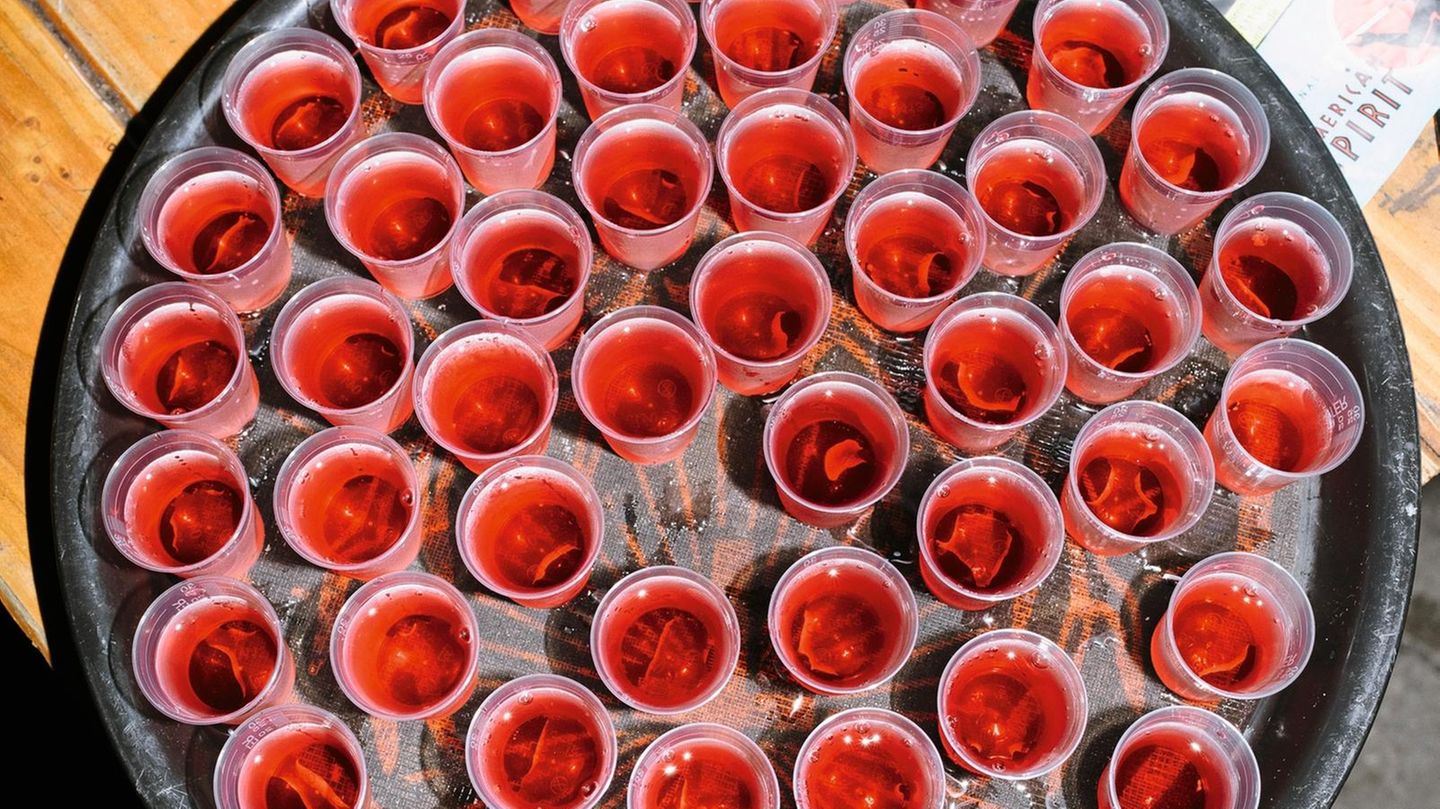 Beim Anti-Pub-Crawl ziehen kleine Gruppen von Kneipe zu Kneipe. Und überall gibt es Schnaps. In diesem Fall: Wodka-Cranberry-Shots