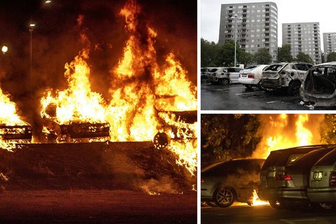 Fast 90 Autos gingen in der Nacht in Schweden in Flammen auf
