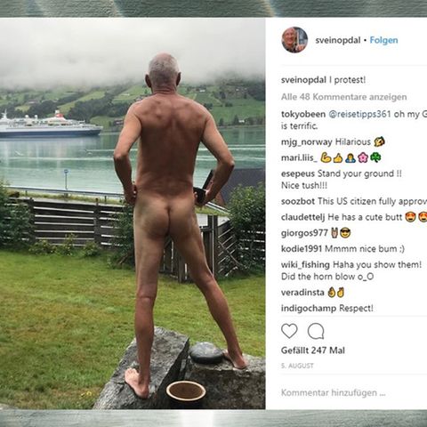 Screenshot von dem Instgram post, auf dem ein Mann nackt steht