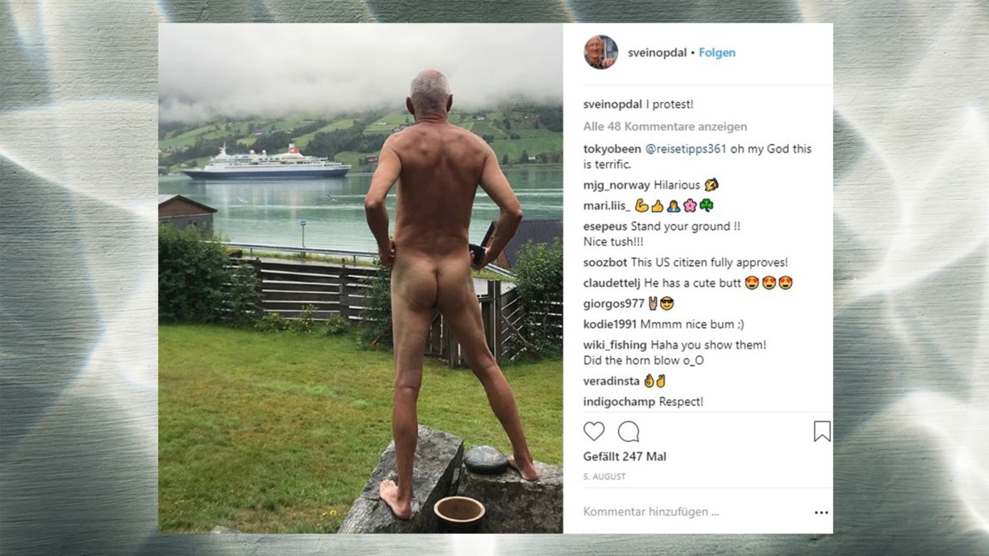 Screenshot von dem Instgram post, auf dem ein Mann nackt steht