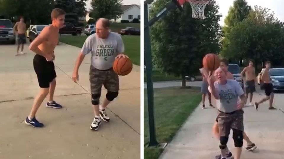 Opa hat's drauf: Ganz lässig: Basketball-Opa trickst Freund seines Enkels aus Opa hat's drauf: Ganz lässig: Basketball-Opa trickst Freund seines Enkels aus