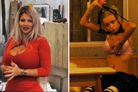 "Nicht viel auf den Rippen" hat "Leder-Paula" alias Youtuberin Katja (re.), die schwangere Sophia Vegas kommt gar fast ohne Rippen aus - Promi Big Brother nimmt Fahrt auf.