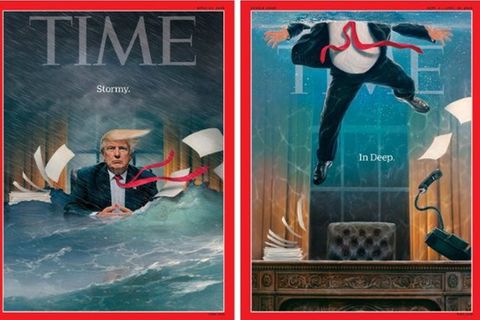 Heft-Cover: "Time"-Magazin zeigt: Donald Trump steht das Wasser bis zum Hals